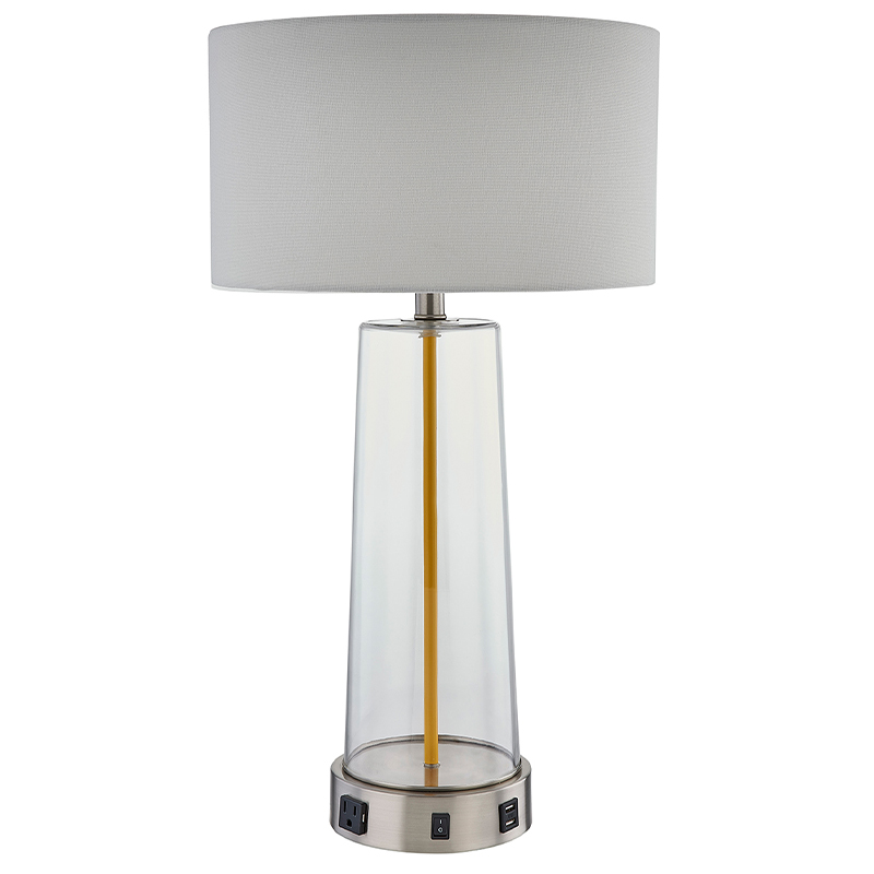 Trang chủ2 Đèn bàn kính khách sạn với một công tắc rocker/off, một ổ cắm tiện lợi và cổng sạc USB tại phòng khách của khách sạn